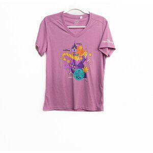Run Disney Womens Pink Polyester Graphic T Shirt V Neck Pullover Short Sleeve M
